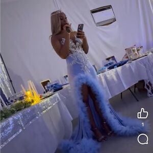 Blue Strapless Ruffled Sweetheart Prom Gown